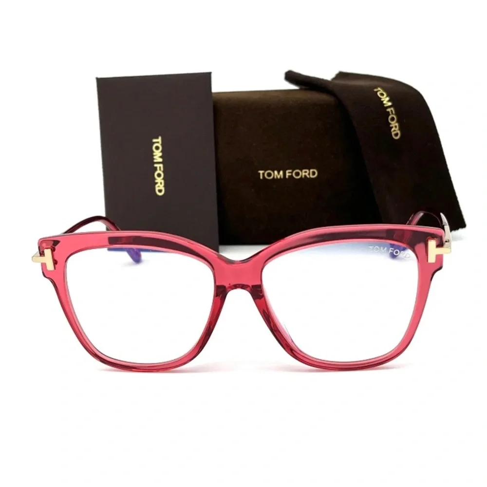 Tom Ford FT5704-B 066 Transparent Raspberry / Blue Block 54mm Eyeglasses